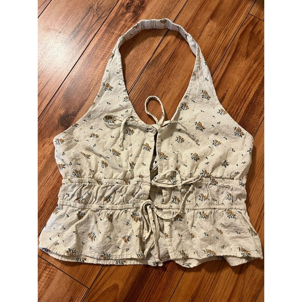 Kirious Los Angeles front tie halter cottage floral top Coquette Cami Medium